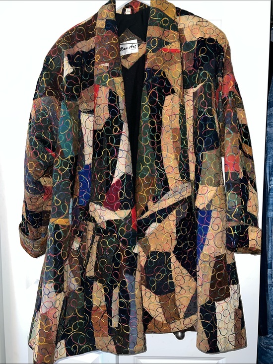 Man Art Designs Jackets & Blazers - Abstract Patchwork leather swing Jacket in Multi-Color by Man Art Designs